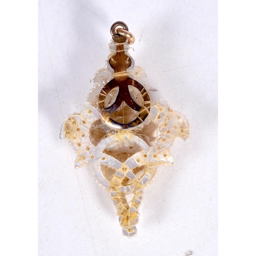 1671 - AN EARLY VICTORIAN SEED PEARL PENDANT. 5.7 grams. 6.25 cm x 3.5 cm.