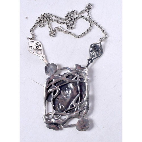 1701 - A SILVER MAIDEN NECKLACE. 49 grams. Chain 46 cm long, pendant 6.5 cm x 4.25 cm.