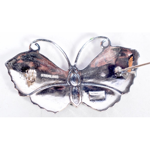 1716 - A SILVER AND ENAMEL BUTTERFLY BROOCH. 13.9 grams. 5 cm x 3 cm.