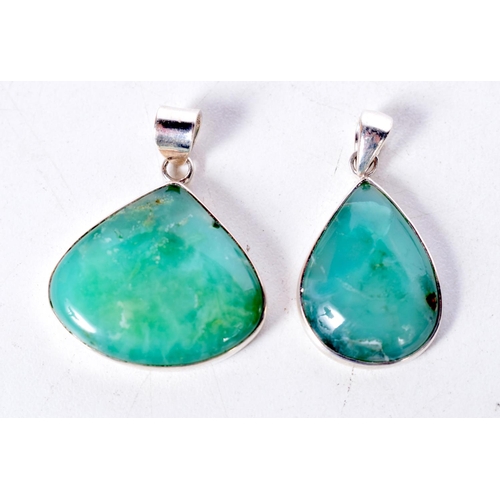 1722 - TWO GREEN STONE SILVER PENDANTS. 15.7 grams. 3.5 cm x 3 cm. (2)