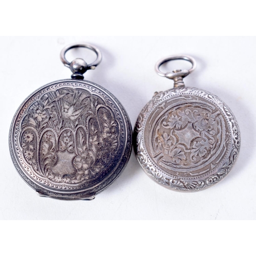 1725 - TWO SILVER WATCHES. 62 grams overall. Largest 3.5 cm wide. (2)