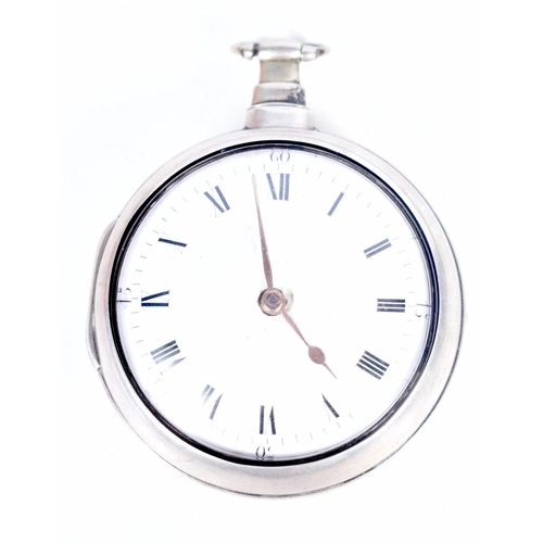 1726 - A GEORGE III SILVER POCKET WATCH. 184 grams overall. 6 cm diameter.