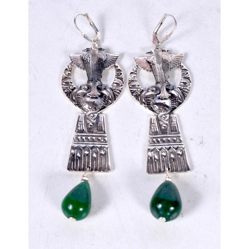 1738 - A PAIR OF SILVER EGYPTIAN STYLE EARRINGS. 22 grams. 8.75 cm x 2.5 cm.