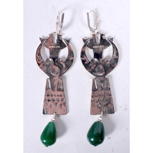 1738 - A PAIR OF SILVER EGYPTIAN STYLE EARRINGS. 22 grams. 8.75 cm x 2.5 cm.