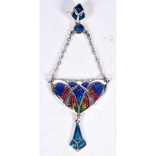 1761 - A SILVER AND ENAMEL PENDANT. 8 grams. 8 cm x 3.2 cm.