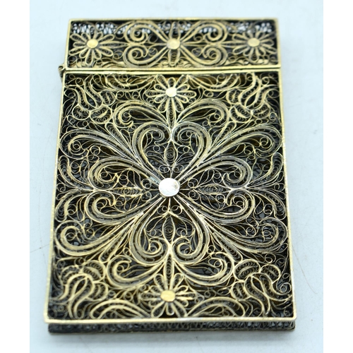 1768 - AN ANTIQUE CONTINENTAL SILVER FILIGREE CARD CASE. 53 grams. 10 cm x 8 cm.