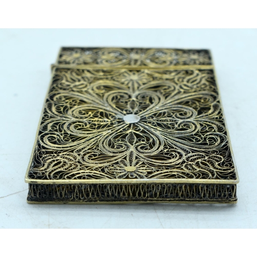 1768 - AN ANTIQUE CONTINENTAL SILVER FILIGREE CARD CASE. 53 grams. 10 cm x 8 cm.