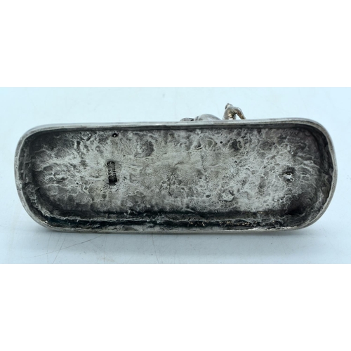 1785 - A CHARMING LATE VICTORIAN/EDWARDIAN SILVER PLATED EQUESTRIAN INKWELL. 761 grams. 18cm x 12 cm.