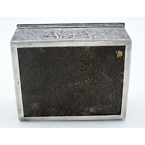 1787 - AN ANTIQUE DUTCH SILVER REPOUSSE CIGARETTE BOX. 1078 grams overall. 18cm x 14cm.