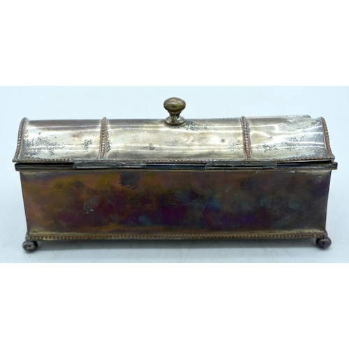 1795 - AN ANTIQUE OLD SHEFFIELD PLATED INKWELL. 19 cm x 9 cm.