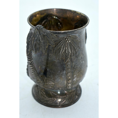 1801 - A RARE VICTORIAN GEORGE ANGEL SILVER PALM TREE MUG. London 1858. 211 grams. 12 cm x 10.5 cm.