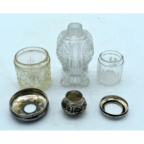 1815 - THREE SILVER TOPPED JARS. (3)