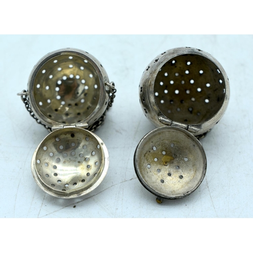 1834 - TWO SILVER TEA INFUSERS.  3.4cm x 5.4cm diameter, total weight 33.2g (2)