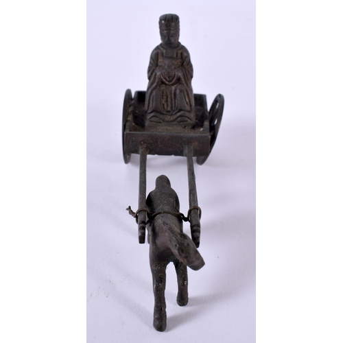 1859 - A CHINESE BRONZE OF A MAN SEATED ON A HORSE DRAWN CART.  11.5cm x 6.8 cm x 4.1cm, weight 167g