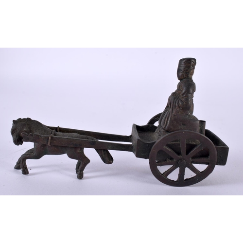 1859 - A CHINESE BRONZE OF A MAN SEATED ON A HORSE DRAWN CART.  11.5cm x 6.8 cm x 4.1cm, weight 167g