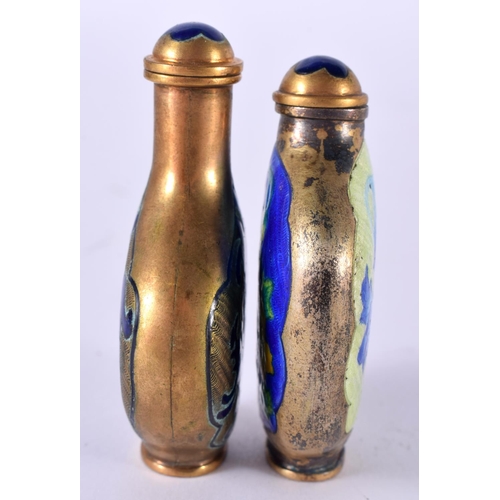 1862 - TWO ENAMEL SNUFF BOTTLES.  Largest 6.5cm x 4.2 cm x 1.7cm, total weight 98g (2)