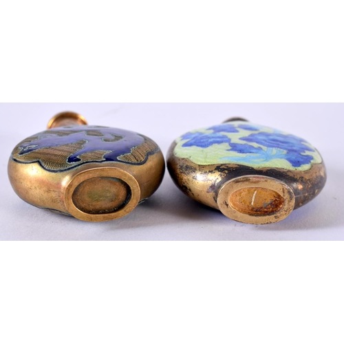 1862 - TWO ENAMEL SNUFF BOTTLES.  Largest 6.5cm x 4.2 cm x 1.7cm, total weight 98g (2)