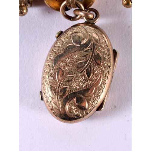 1864 - A VICTORIAN LOCKET SUSPENDED FROM A NECKLACE.  Length 49cm, weight 42g