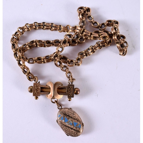 1864 - A VICTORIAN LOCKET SUSPENDED FROM A NECKLACE.  Length 49cm, weight 42g