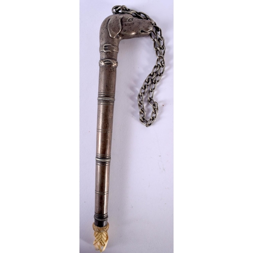 1865 - A WHITE METAL DOG HEAD RIDING CROP HANDLE.  24cm x 5cm x 1.7cm, weight 1123