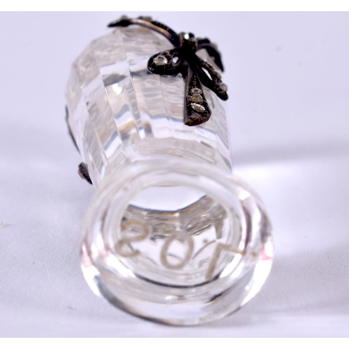 1869 - A DOUBLE ENDED CRYSTAL SEAL DECORATED WITH SILVER AND DIAMONDS.  4.4cm x 2 cm, weight 20g