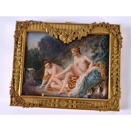 1870 - TWO GILT FRAMED MINIATURE PICTURES OF CLASSICAL SCENES.  10.3cm x 8.3cm