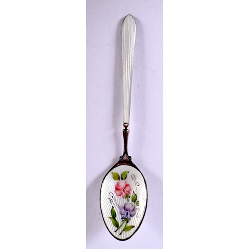 1884 - A CASED SILVER AND ENAMEL SPOON.  Hallmarked Birmingham 1983, 10.5cm x 2.3cm, weight 10g