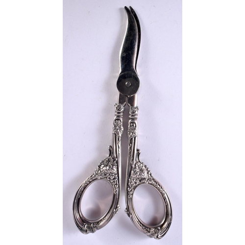 1888 - A SILVER PAIR OF GRAPE SCISSORS DECORATED WITH VINES.  Stamped Sterling, 17.5cm x 7cm, weight 78g