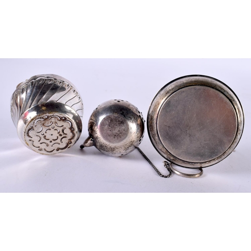 1898 - TWO WHITE METAL TEA INFUSERS.  Largest 8.2 cm x 6 cm, total weight 72g (2)