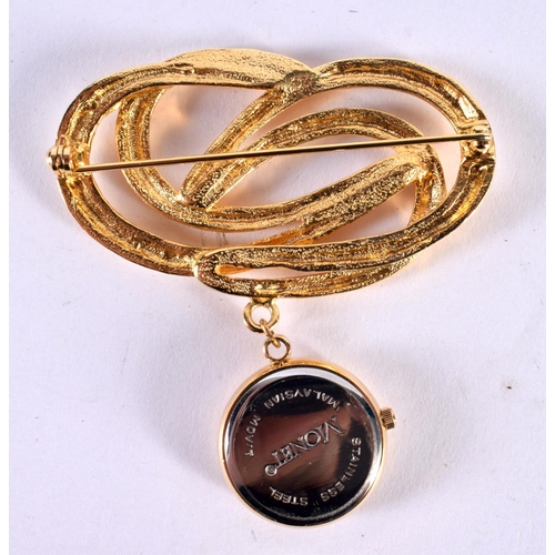 1900 - A BOXED MONET BROOCH WATCH.  6.8 cm x 6 cm, weight 29g, not working