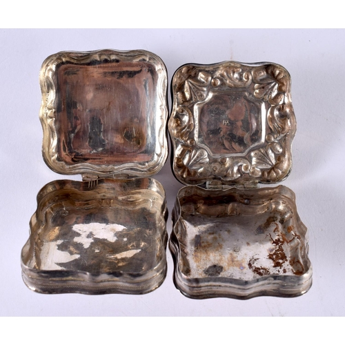 1906 - TWO EMBOSSED CONTINENTAL SILVER PILL BOXES.  Stamped Sterling, Largest 5.4cm x 5.2 cm x 3cm, total w... 