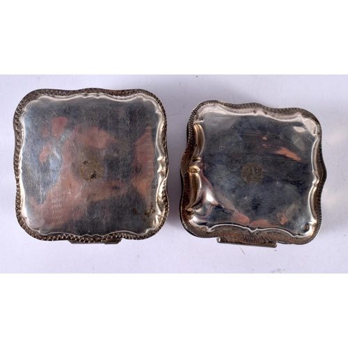 1906 - TWO EMBOSSED CONTINENTAL SILVER PILL BOXES.  Stamped Sterling, Largest 5.4cm x 5.2 cm x 3cm, total w... 