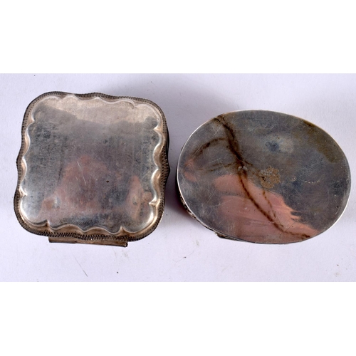 1907 - TWO EMBOSSED CONTINENTAL SILVER PILL BOXES.  Stamped Sterling & 830, Largest 6.3cm x 4.9cm x 2.2 cm,... 