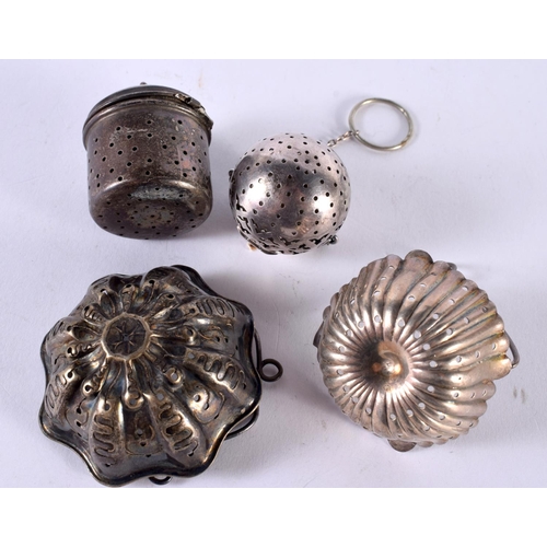 1914 - FOUR SILVER TEA INFUSERS. Stamped Sterling, Largest 6 cm x 2.4cm, total weight 82.8g (4)