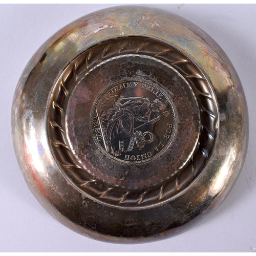 1920 - A CONTINENTAL SILVER PLATA COIN DISH. 108 grams. 12 cm diameter.