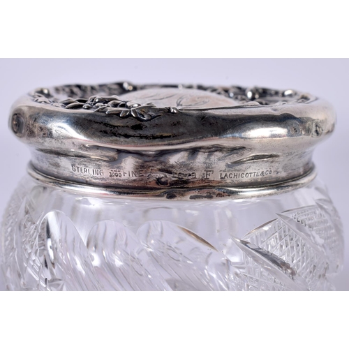 1922 - TWO ANTIQUE SILVER TOPPED JARS. London 1893. Silver 41 grams. Largest 9 cm x 7.5 cm. (2)