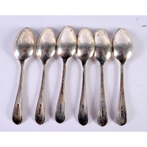 1936 - A CASED SET OF SILVER SPOONS. Sheffield 1957. 81 grams. 11cm long. (6)