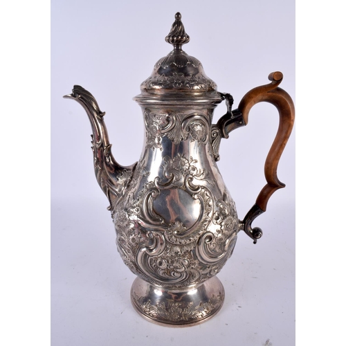 1959 - A GEORGE III REPOUSSE SILVER COFFEE POT. London 1767. 1127 grams. 31 cm x 24 cm.