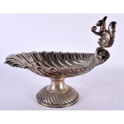 1961 - AN ART DECO SILVER PLATED SQUIRREL FRUIT DISH. 603 grams. 27 cm x 21 cm.