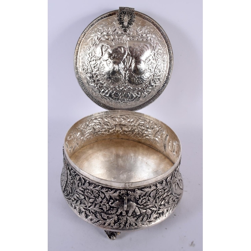 1965 - A LARGE INDIAN WHITE METAL REPOUSSE PORTRAIT BOX. 1703 grams. 18cm x 15cm.