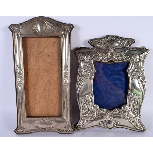 1966 - THREE ANTIQUE SILVER PHOTOGRAPH FRAMES including two art nouveau examples and another cherub. 832 gr... 