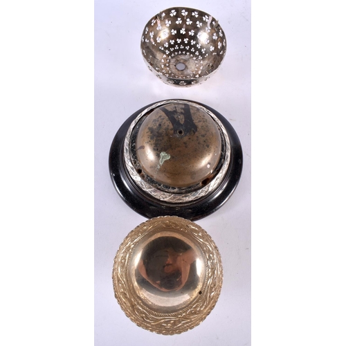 1967 - A LATE VICTORIAN SILVER BELL together with an indian white metal bowl. 929 grams overall. Largest 12... 