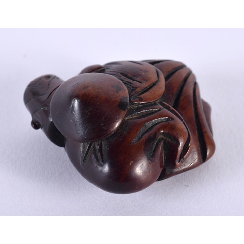 2009 - AN UNUSUAL 18TH CENTURY JAPANESE EDO PERIOD CARVED WOOD NETSUKE modelled as a male hiding under a ro... 