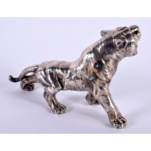 2017 - A 19TH CENTURY JAPANESE BRONZE SILVERED BRONZE OKIMONO modelled as a scowling tiger. 15cm x 10 cm.