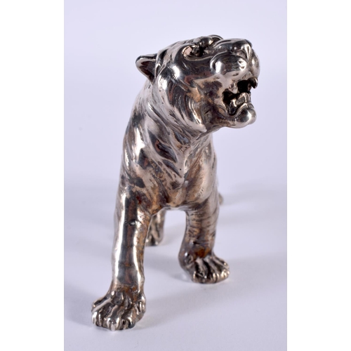 2017 - A 19TH CENTURY JAPANESE BRONZE SILVERED BRONZE OKIMONO modelled as a scowling tiger. 15cm x 10 cm.