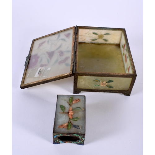 2023 - A LATE 19TH CENTURY CHINESE JADE AGATE AND GILT METAL CASKET Qing, together with a similar matchbox ... 