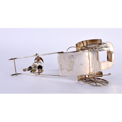 2043 - A LATE 19TH CENTURY CHINESE EXPORT SILVER CRUET SET formed as a male pulling a rickshaw. 183 grams. ... 