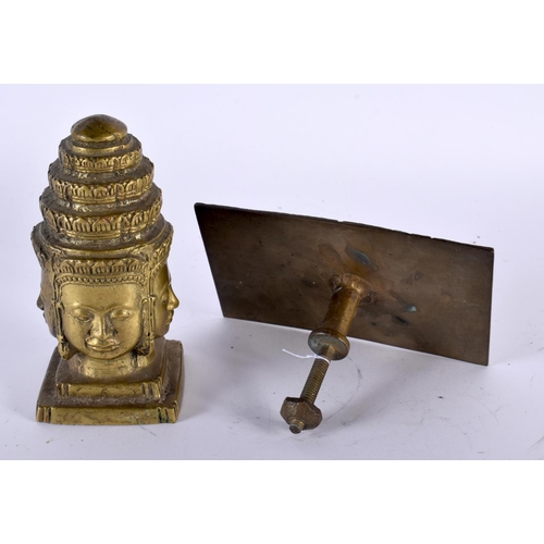 2052 - A 19TH CENTURY INDIAN TIBETAN BRONZE RECTANGULAR PLAQUE together with a Tibetan bronze stupa head. L... 