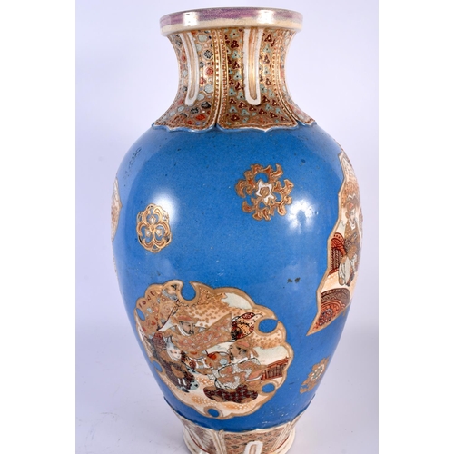 2056 - AN UNUSUAL LARGE 19TH CENTURY JAPANESE MEIJI PERIOD SATSUMA VASE painted with samurai and figures up... 