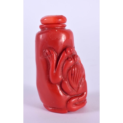 2065 - A CHINESE REPUBLICAN PERIOD CARVED CORAL SCENT BOTTLE AND STOPPER. 5.5 cm high.